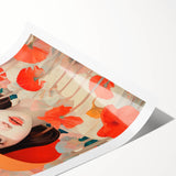 Maximalist Wall Art - Bold Portrait with Vibrant Florals in Orange Tones