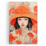 Maximalist Wall Art - Bold Portrait with Vibrant Florals in Orange Tones