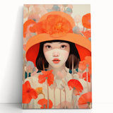 Maximalist Wall Art - Bold Portrait with Vibrant Florals in Orange Tones