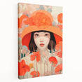 Maximalist Wall Art - Bold Portrait with Vibrant Florals in Orange Tones