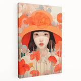 Maximalist Wall Art - Bold Portrait with Vibrant Florals in Orange Tones