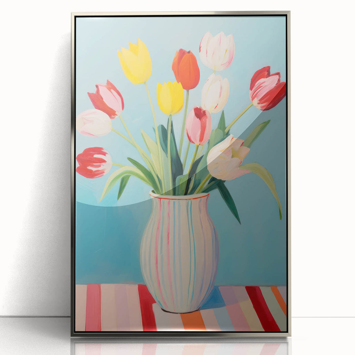 Maximalist Wall Art - Bold Tulip Vase Decor with Vibrant Red and Yellow Hues