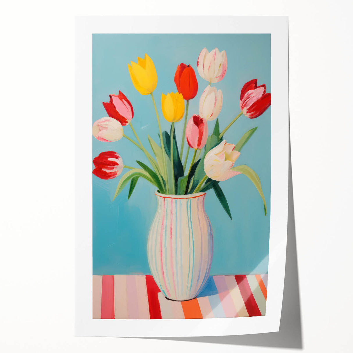 Maximalist Wall Art - Bold Tulip Vase Decor with Vibrant Red and Yellow Hues