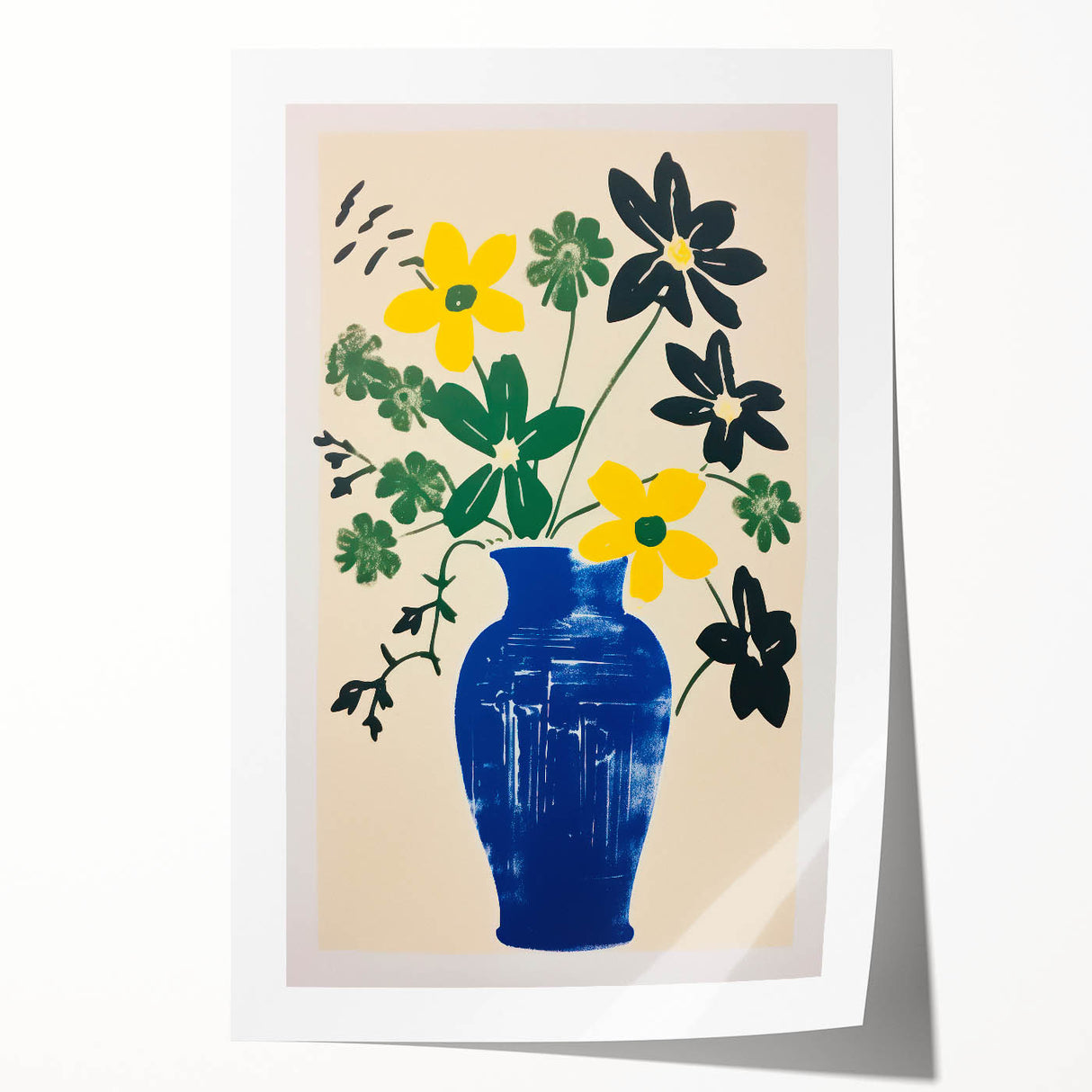 Maximalist Wall Art: Bold Floral Arrangement in Blue Vase – Eclectic Decor