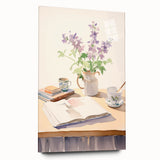 Maximalist Wall Art: Serene Still Life with Books and Flowers – Eclectic Decor