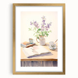 Maximalist Wall Art: Serene Still Life with Books and Flowers – Eclectic Decor