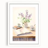 Maximalist Wall Art: Serene Still Life with Books and Flowers – Eclectic Decor