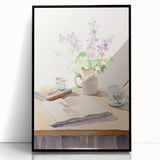 Maximalist Wall Art: Serene Still Life with Books and Flowers – Eclectic Decor