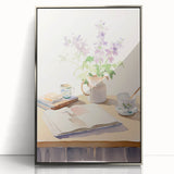 Maximalist Wall Art: Serene Still Life with Books and Flowers – Eclectic Decor