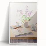 Maximalist Wall Art: Serene Still Life with Books and Flowers – Eclectic Decor