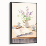 Maximalist Wall Art: Serene Still Life with Books and Flowers – Eclectic Decor