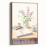 Maximalist Wall Art: Serene Still Life with Books and Flowers – Eclectic Decor