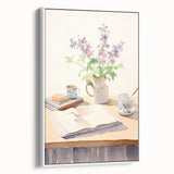 Maximalist Wall Art: Serene Still Life with Books and Flowers – Eclectic Decor