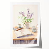 Maximalist Wall Art: Serene Still Life with Books and Flowers – Eclectic Decor
