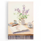 Maximalist Wall Art: Serene Still Life with Books and Flowers – Eclectic Decor