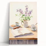 Maximalist Wall Art: Serene Still Life with Books and Flowers – Eclectic Decor