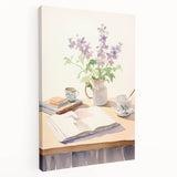 Maximalist Wall Art: Serene Still Life with Books and Flowers – Eclectic Decor