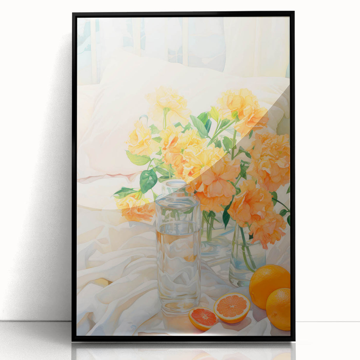 Maximalist Wall Art: Vibrant Still Life with Flowers and Oranges – Eclectic Decor
