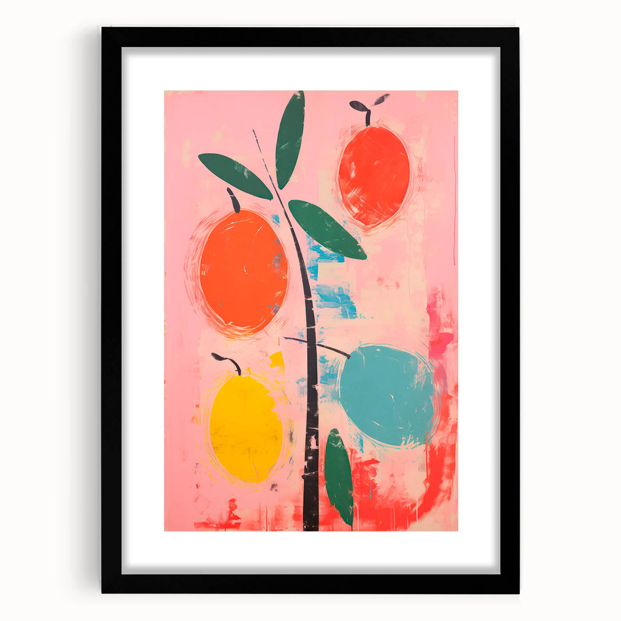 Maximalist Wall Art: Bold Abstract Fruit with Pink Background – Eclectic Decor