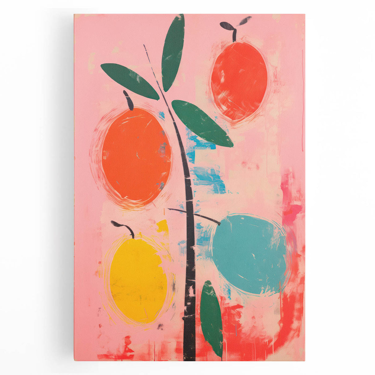 Maximalist Wall Art: Bold Abstract Fruit with Pink Background – Eclectic Decor