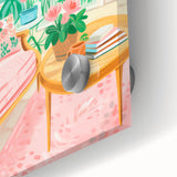 Maximalist Wall Art: Cozy Indoor Scene with Plants and Pink Accents – Eclectic Decor