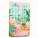 Maximalist Wall Art: Cozy Indoor Scene with Plants and Pink Accents – Eclectic Decor