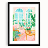 Maximalist Wall Art: Cozy Indoor Scene with Plants and Pink Accents – Eclectic Decor