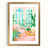 Maximalist Wall Art: Cozy Indoor Scene with Plants and Pink Accents – Eclectic Decor