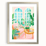 Maximalist Wall Art: Cozy Indoor Scene with Plants and Pink Accents – Eclectic Decor