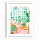 Maximalist Wall Art: Cozy Indoor Scene with Plants and Pink Accents – Eclectic Decor