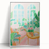Maximalist Wall Art: Cozy Indoor Scene with Plants and Pink Accents – Eclectic Decor