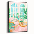 Maximalist Wall Art: Cozy Indoor Scene with Plants and Pink Accents – Eclectic Decor