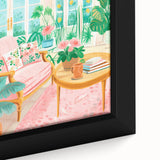 Maximalist Wall Art: Cozy Indoor Scene with Plants and Pink Accents – Eclectic Decor