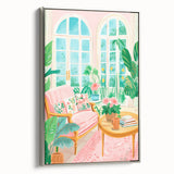 Maximalist Wall Art: Cozy Indoor Scene with Plants and Pink Accents – Eclectic Decor