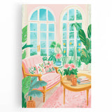 Maximalist Wall Art: Cozy Indoor Scene with Plants and Pink Accents – Eclectic Decor