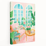 Maximalist Wall Art: Cozy Indoor Scene with Plants and Pink Accents – Eclectic Decor