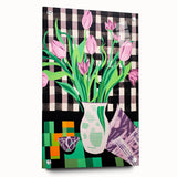 Maximalist Wall Art: Bold Tulips with Checkered Background – Eclectic Decor