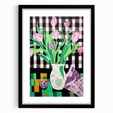 Maximalist Wall Art: Bold Tulips with Checkered Background – Eclectic Decor