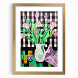 Maximalist Wall Art: Bold Tulips with Checkered Background – Eclectic Decor