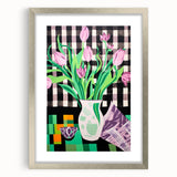Maximalist Wall Art: Bold Tulips with Checkered Background – Eclectic Decor