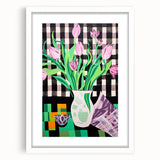 Maximalist Wall Art: Bold Tulips with Checkered Background – Eclectic Decor