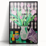 Maximalist Wall Art: Bold Tulips with Checkered Background – Eclectic Decor