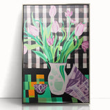 Maximalist Wall Art: Bold Tulips with Checkered Background – Eclectic Decor