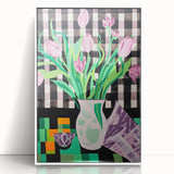 Maximalist Wall Art: Bold Tulips with Checkered Background – Eclectic Decor