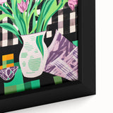 Maximalist Wall Art: Bold Tulips with Checkered Background – Eclectic Decor