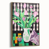 Maximalist Wall Art: Bold Tulips with Checkered Background – Eclectic Decor