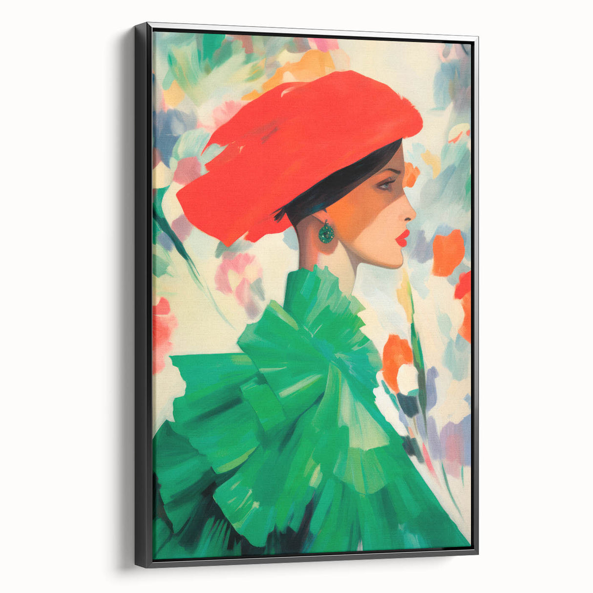 Maximalist Wall Art: Bold Woman in Green and Red for Vibrant Decor