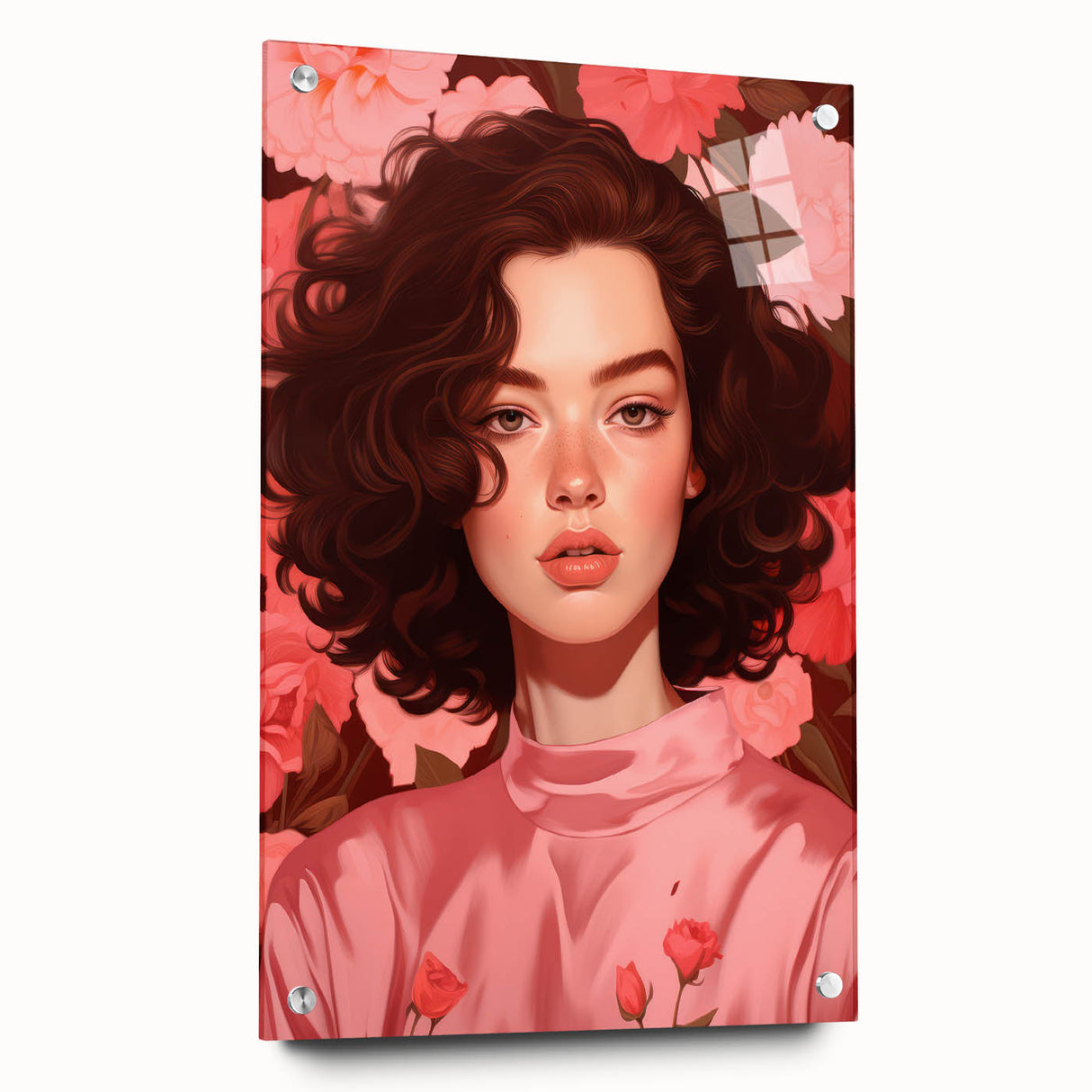 Maximalist Wall Art: Bold Portrait of Woman in Pink for Eclectic Decor