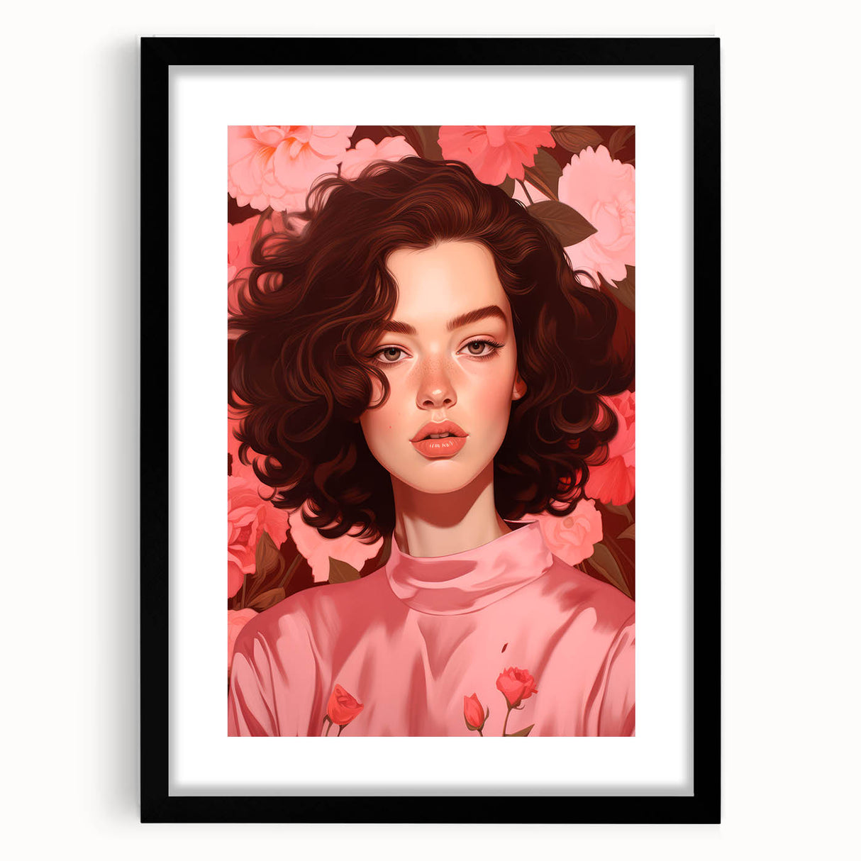 Maximalist Wall Art: Bold Portrait of Woman in Pink for Eclectic Decor
