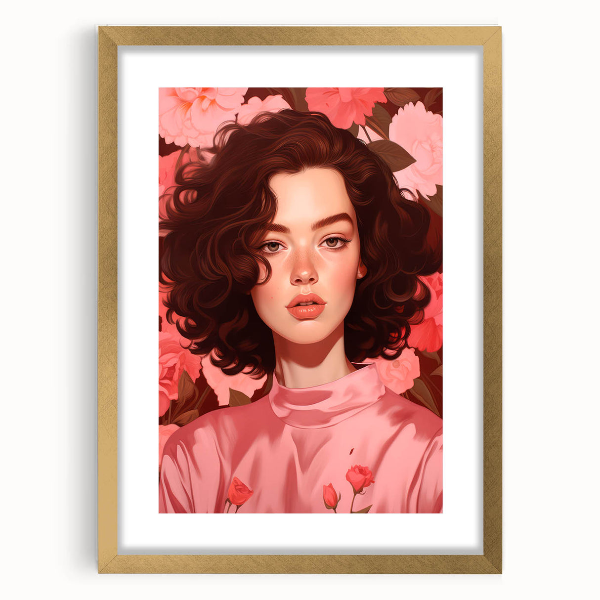 Maximalist Wall Art: Bold Portrait of Woman in Pink for Eclectic Decor